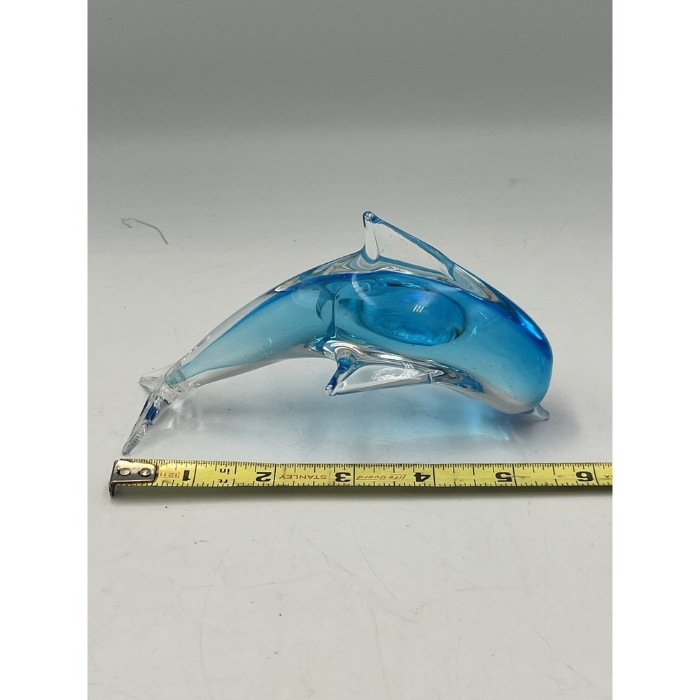 Fifth Avenue Crystal LTD Hand Blown Glass Blue Dolphin 6" Paper Weight?